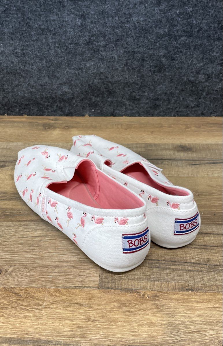 Skechers Bobs Plush Flamingo White Pink Slip-On Alpargata Shoes Size 7.5