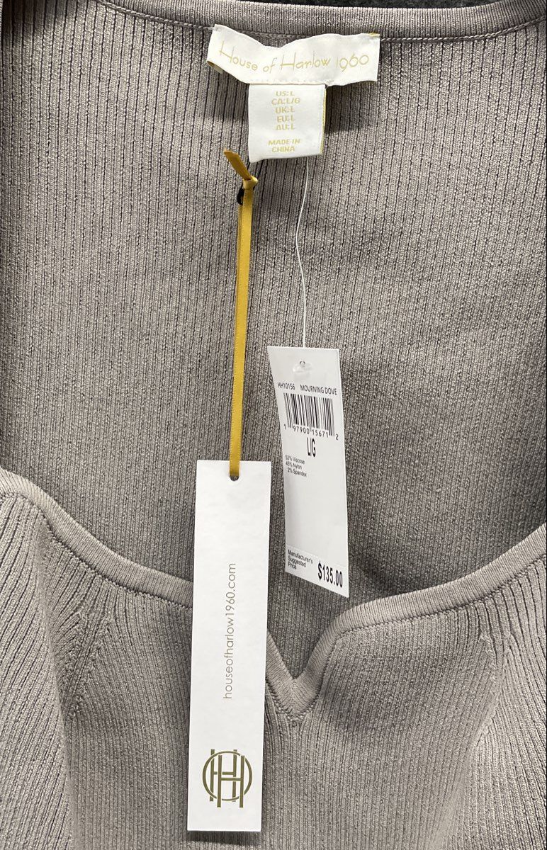 House of Harlow 1960 Women's Grey Ribbed Knit Square Neck Tank Top Sz L NWT