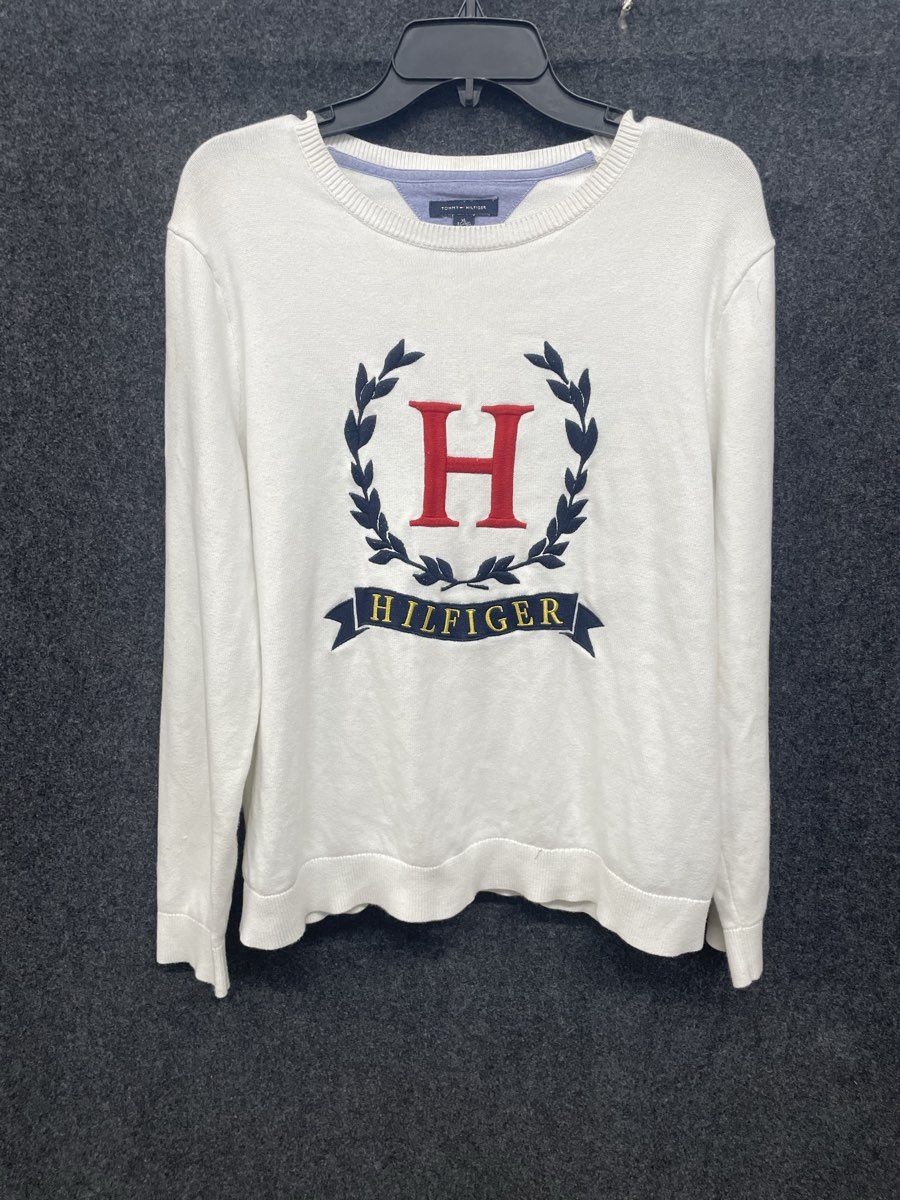 Tommy Hilfiger Men's White Crest Graphic Crewneck Knit Sweater Size XL