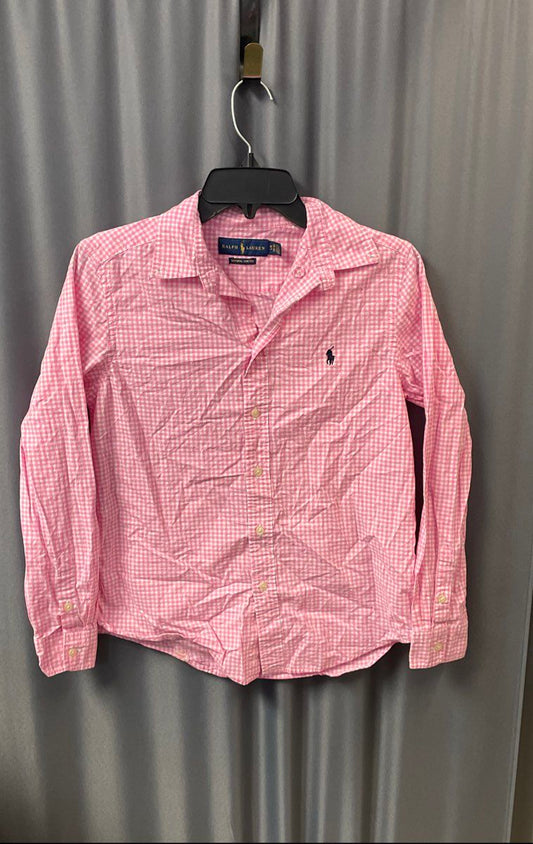 Ralph Lauren Boys Pink Gingham Check Natural Stretch Shirt Sz L 14-16