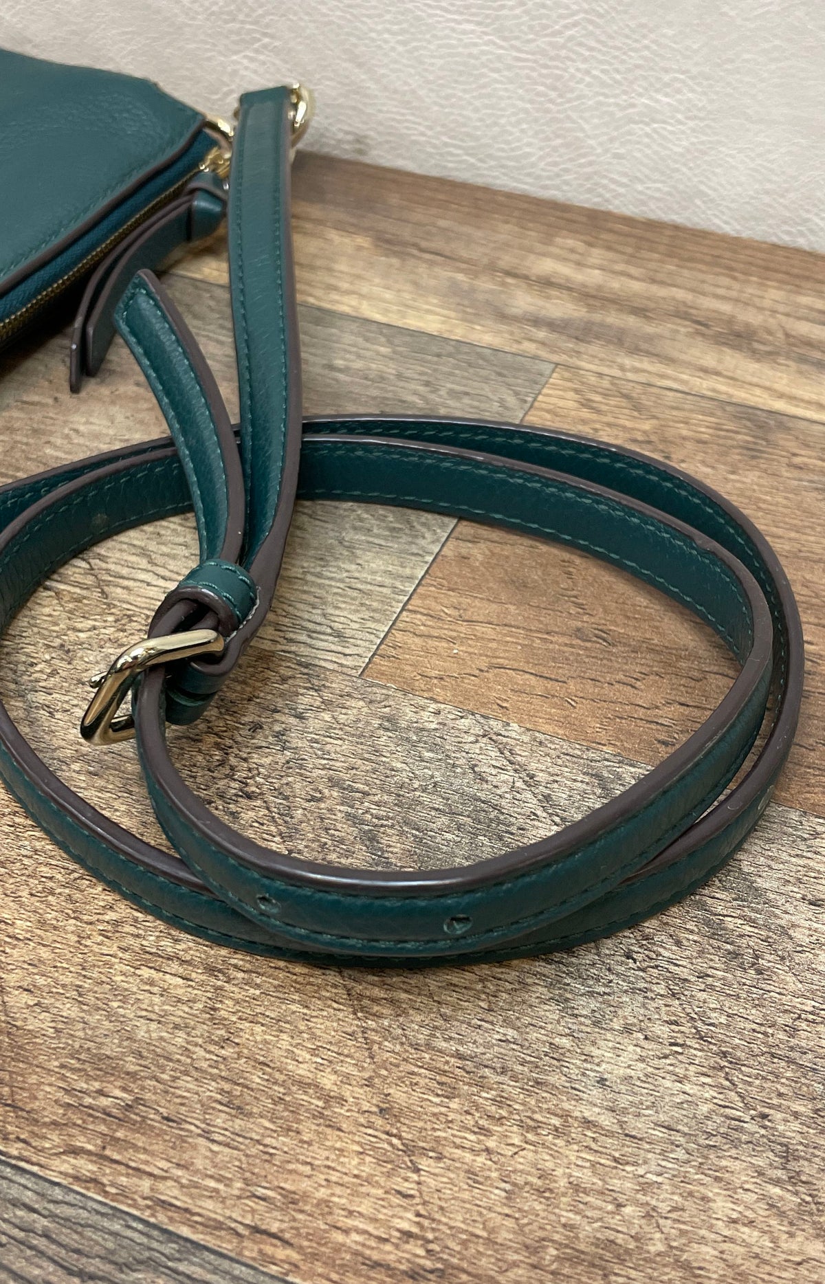 Kate Spade Dark Green Pebbled Leather Triple Gusset Crossbody Gold Hardware