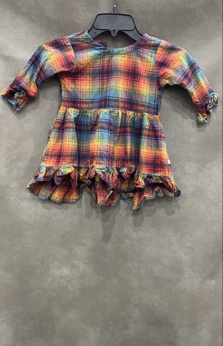 Ruffle Butts Girls Rainbow Plaid Ruffle Tunic Shirt Long Sleeve Cotton Sz 3T