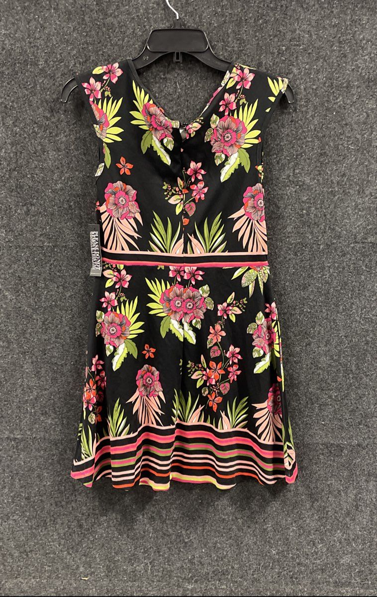New York & Company Women's Black Floral Cotton A-Line Dress NWT Sz S Petite