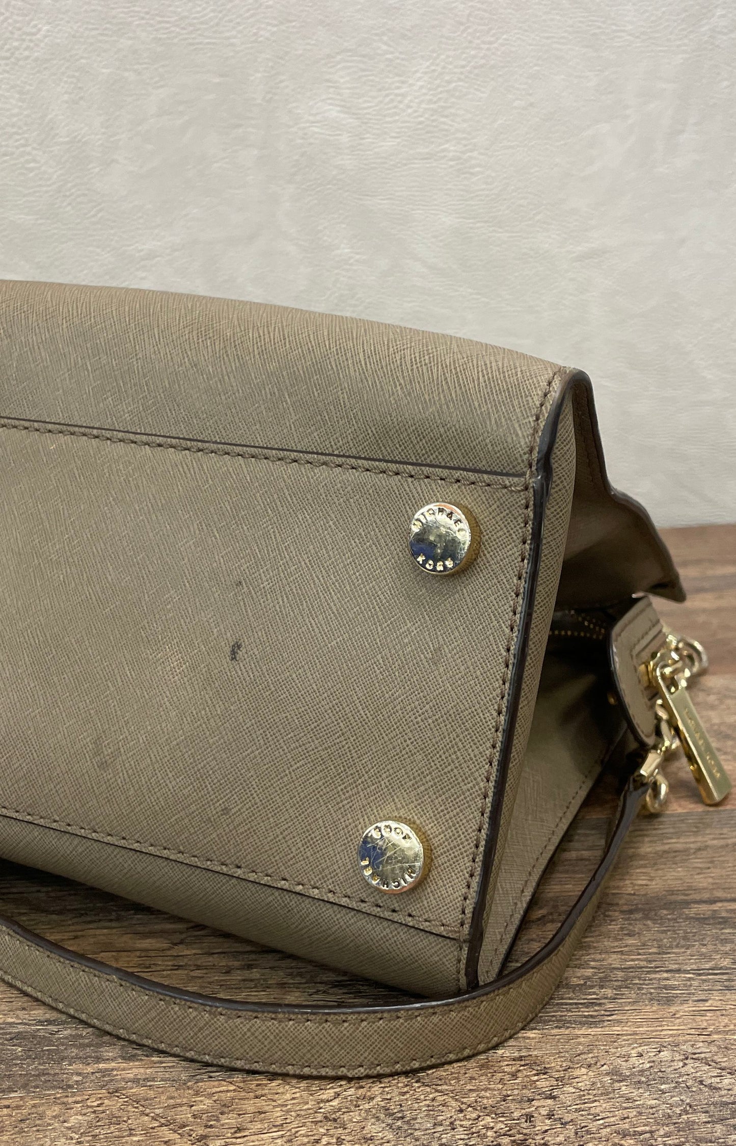 Michael Kors Brown Saffiano Leather Satchel Crossbody Bag Gold Hardware