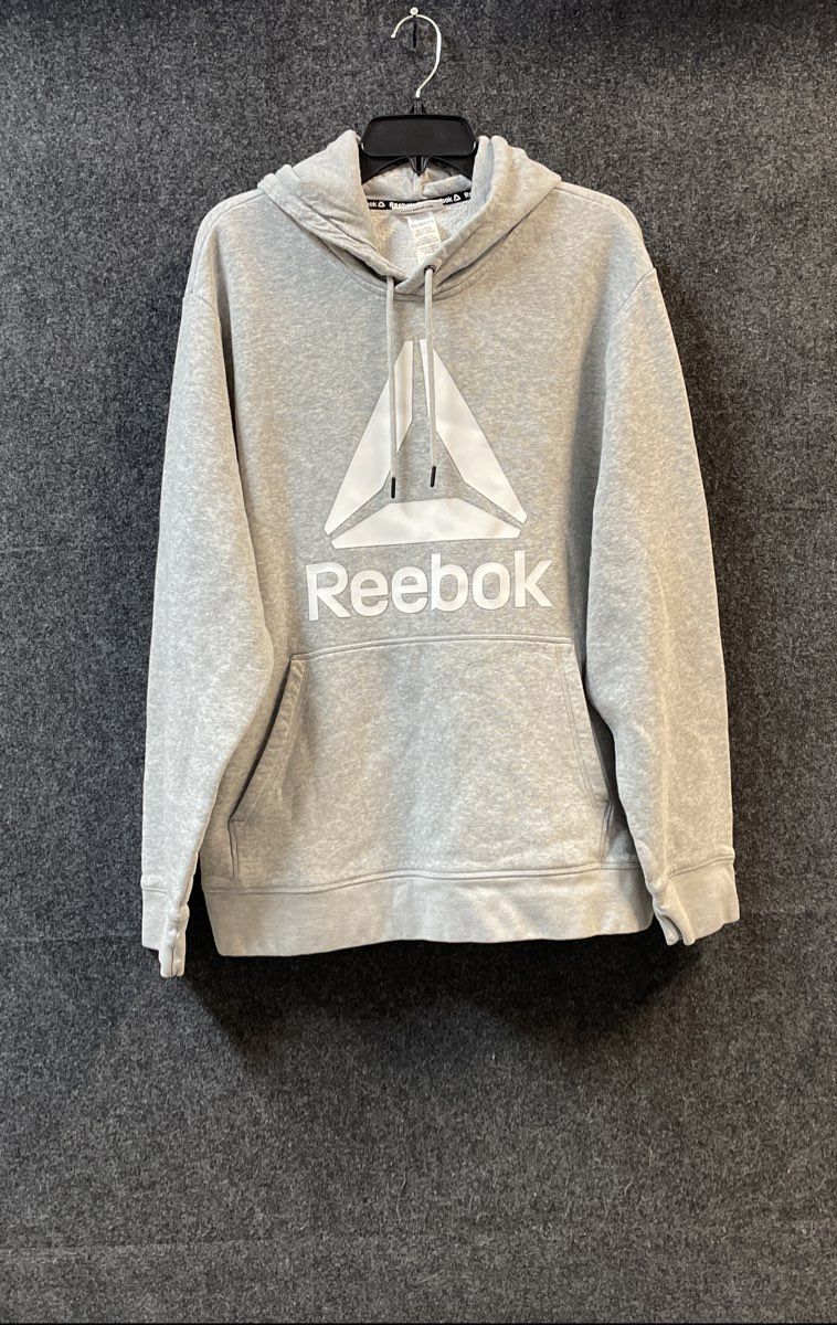 Reebok Men's Gray Graphic Logo Pullover Hoodie Sweatshirt Sz 2XL
