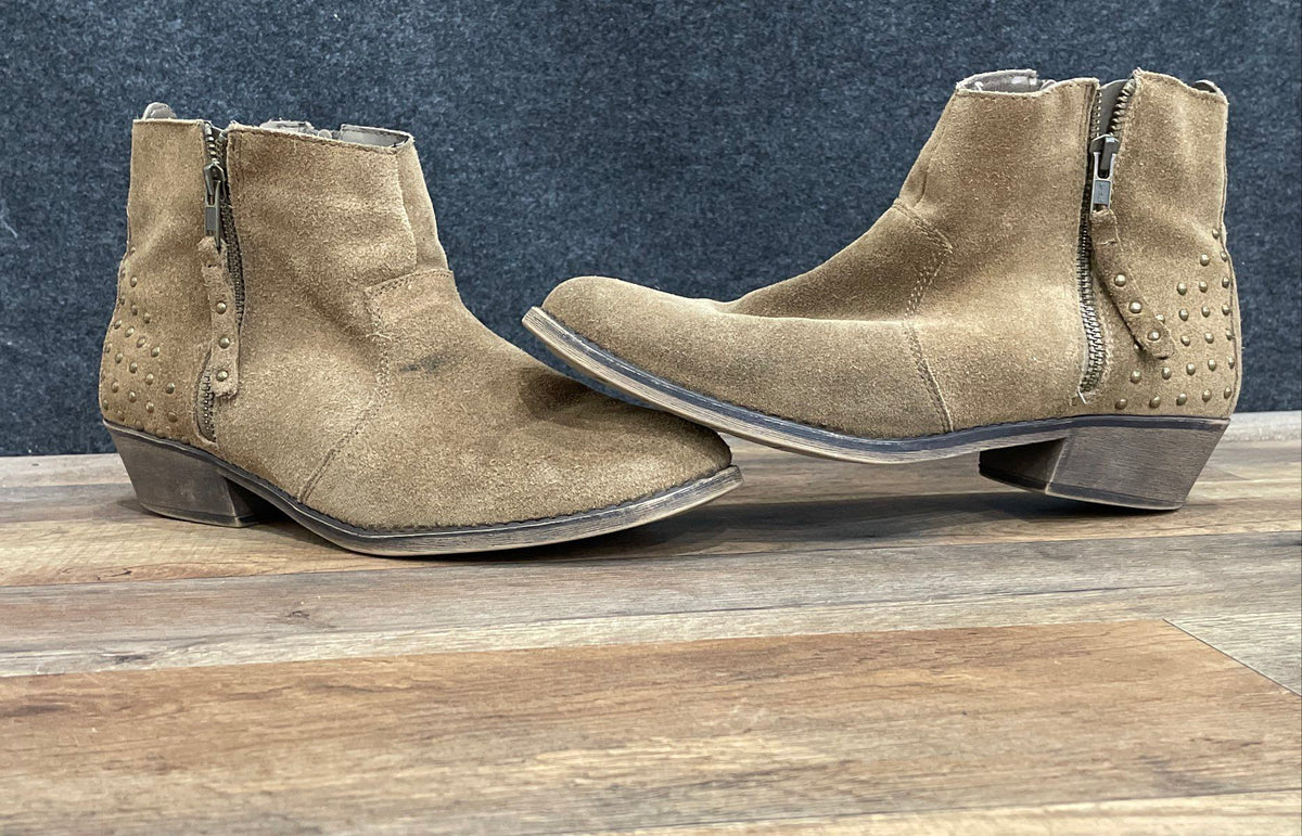 White Mountain Brown Studded Suede Side Zip Ankle Boots Women's Size 10M