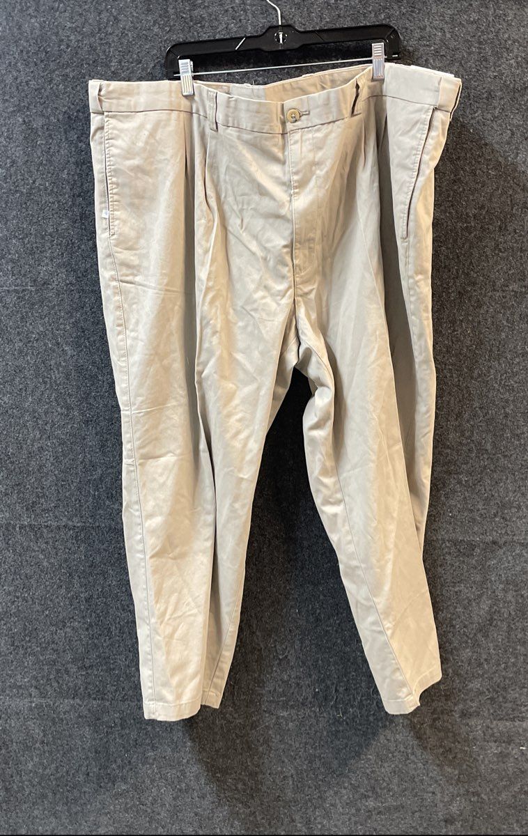 Harbor Bay Men's Khaki Pleated Relaxed Fit Cotton Pants NWT 52x28