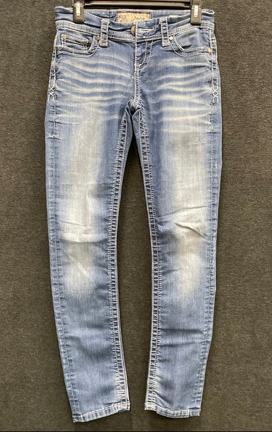 BKE Women's Payton Skinny Jeans Medium Wash Heavy Stitch Distressed Sz 25R