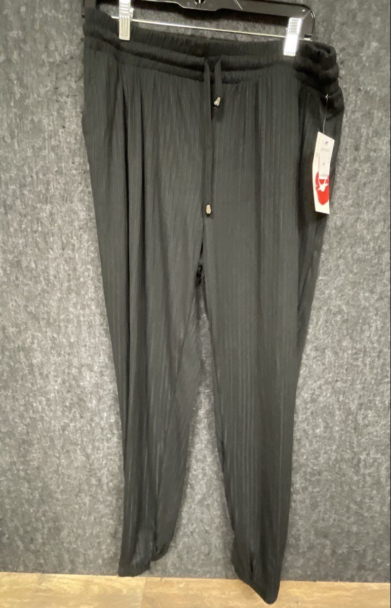 Hot Kiss Women's Black Pleated Drawstring Wide Leg Jogger Pants Sz 2X NWT