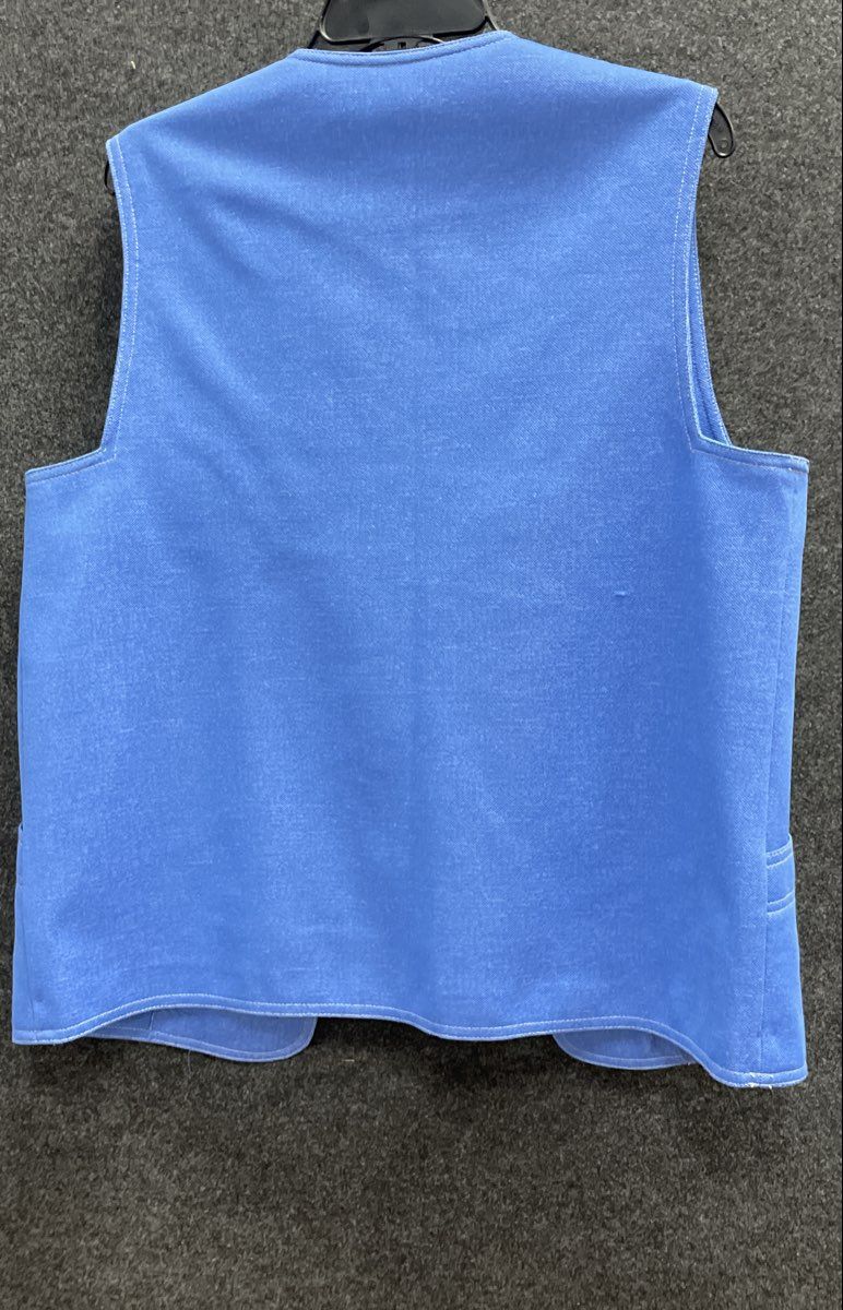 Vintage 70s Graff Californiawear Women's Blue Textured Open Front Pocket Vest