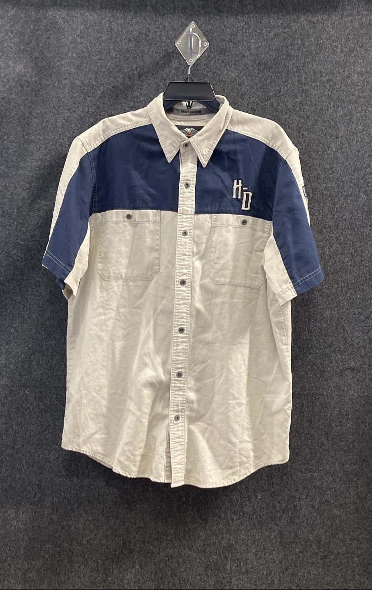 Harley-Davidson Embroidered Colorblock Mechanic Button Down Shirt Sz L Tall