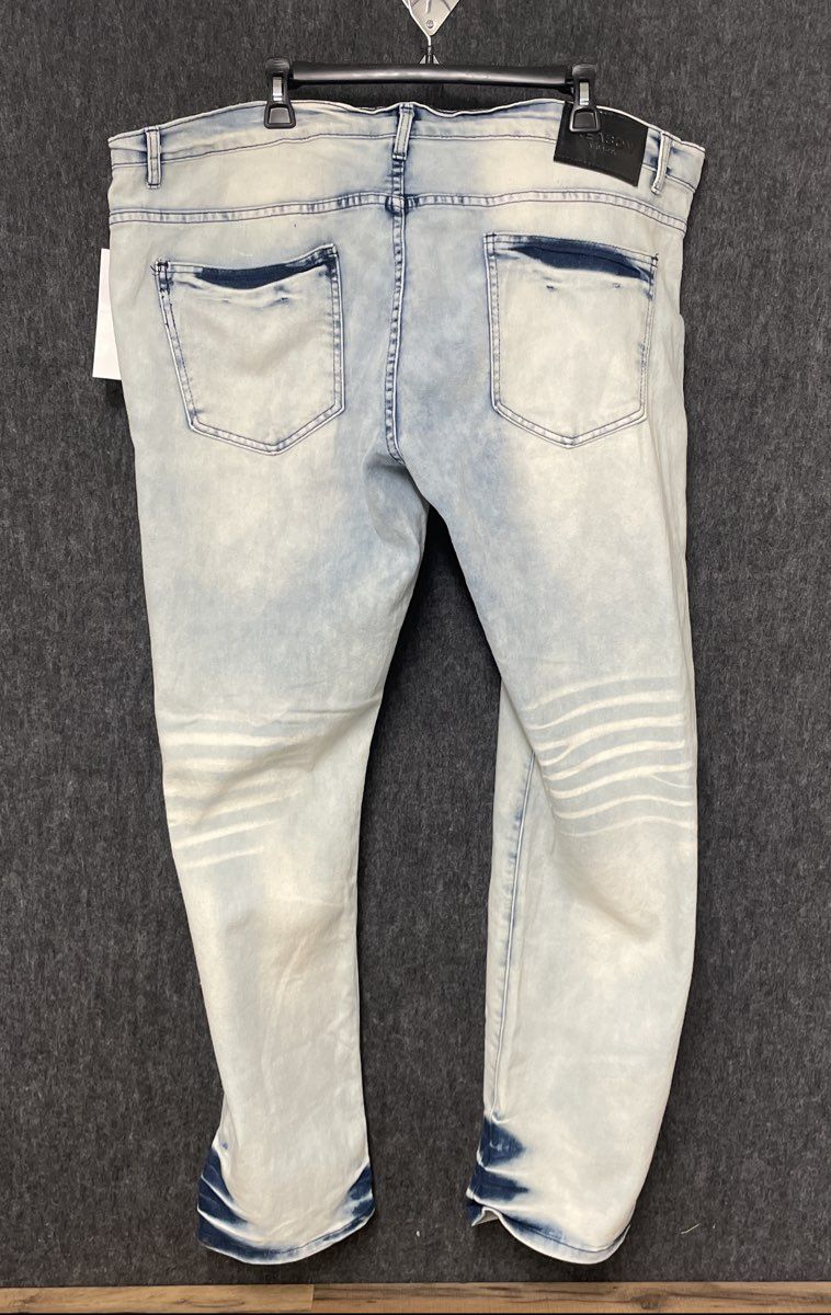 Reason Men's Graphic Jeans Light Blue Acid Wash Skull Floral Eagle Sz 48 NWT