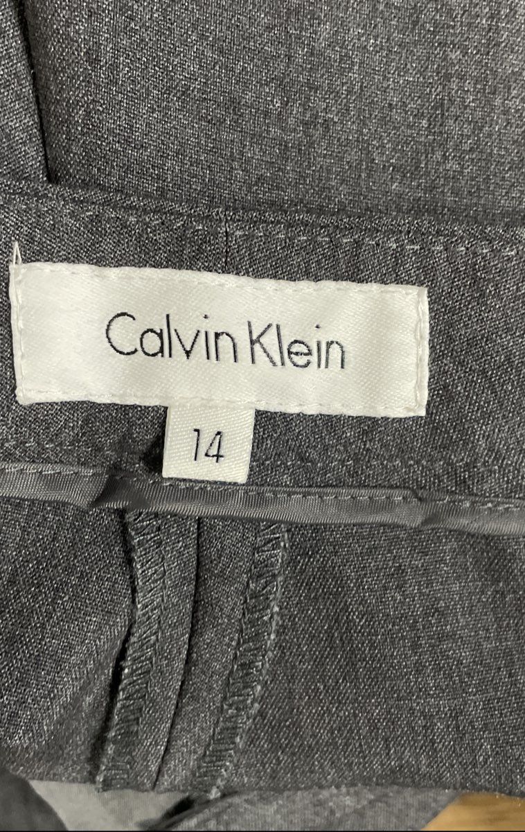 Calvin Klein Women's Grey Wide Leg Stretch Flat Front Dress Pants Sz 14
