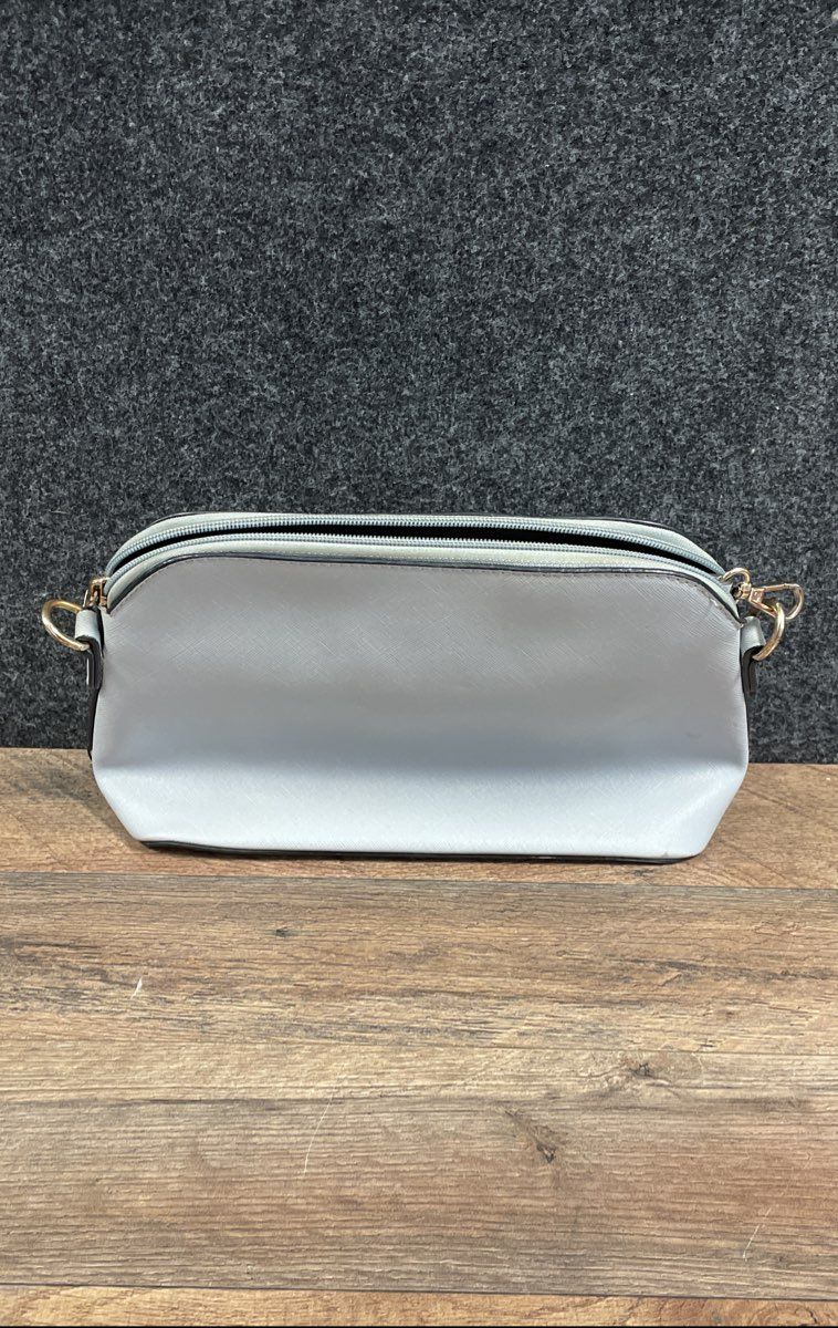 Lovevook Light Blue Saffiano Faux Leather Dome Crossbody Bag Gold Hardware