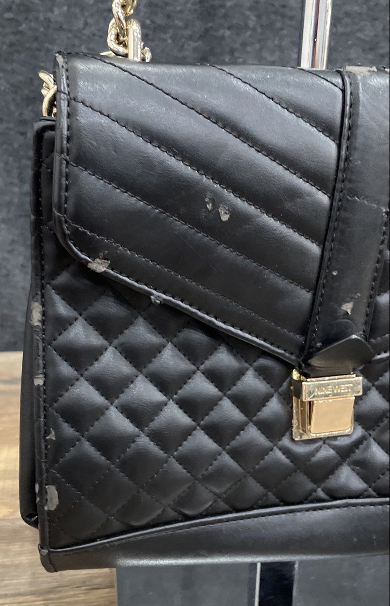 Nine West Black Quilted Faux Leather Envelope Crossbody Bag Gold Hardware