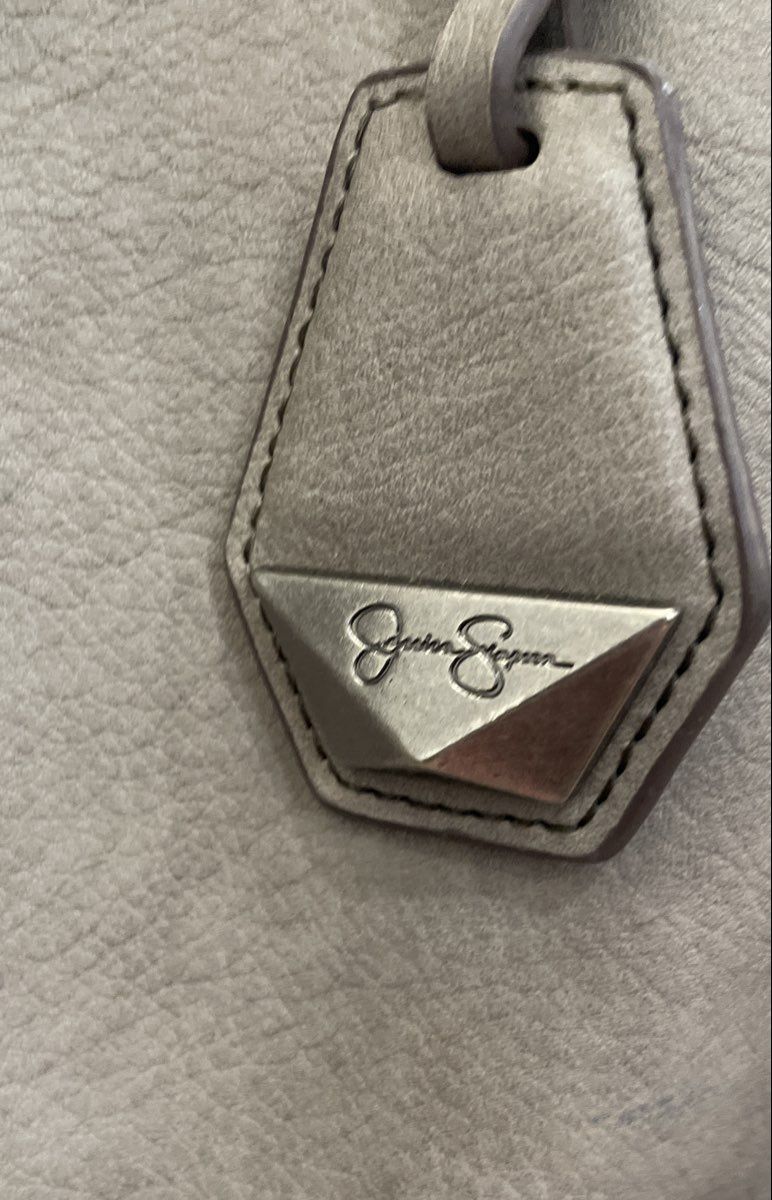 Jessica Simpson Grey Faux Leather Studded Tote Bag Large Silver Hardware