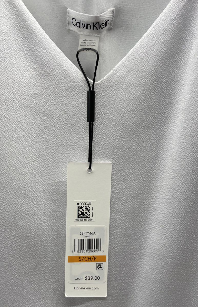 Calvin Klein Women's White V-Neck Spaghetti Strap Tank Top Camisole Sz S NWT
