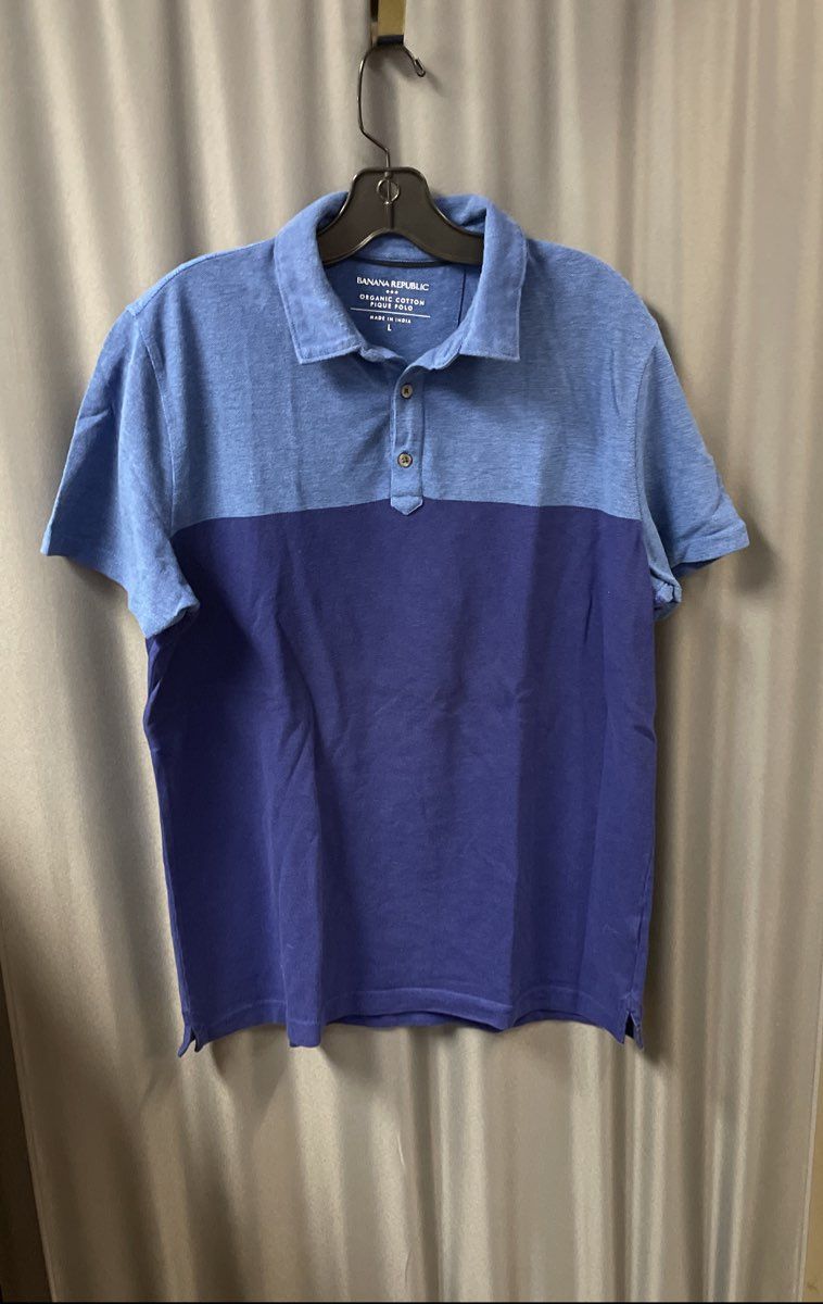 Banana Republic Men's Two Tone Blue Organic Cotton Pique Polo Shirt Size L