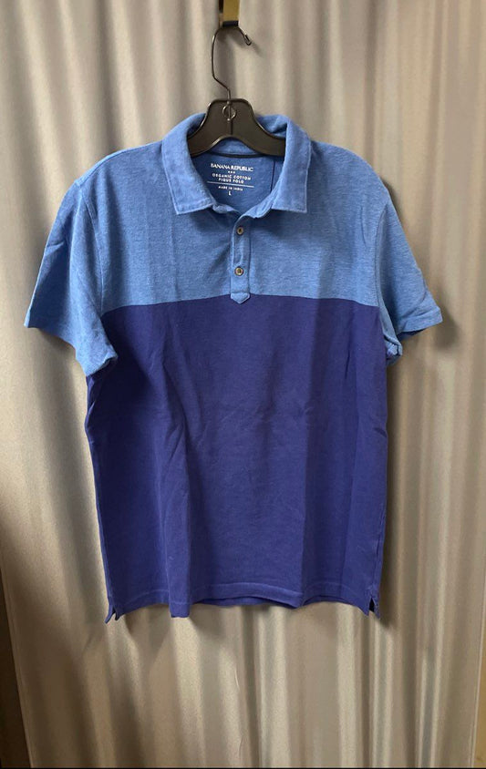 Banana Republic Men's Two Tone Blue Organic Cotton Pique Polo Shirt Size L
