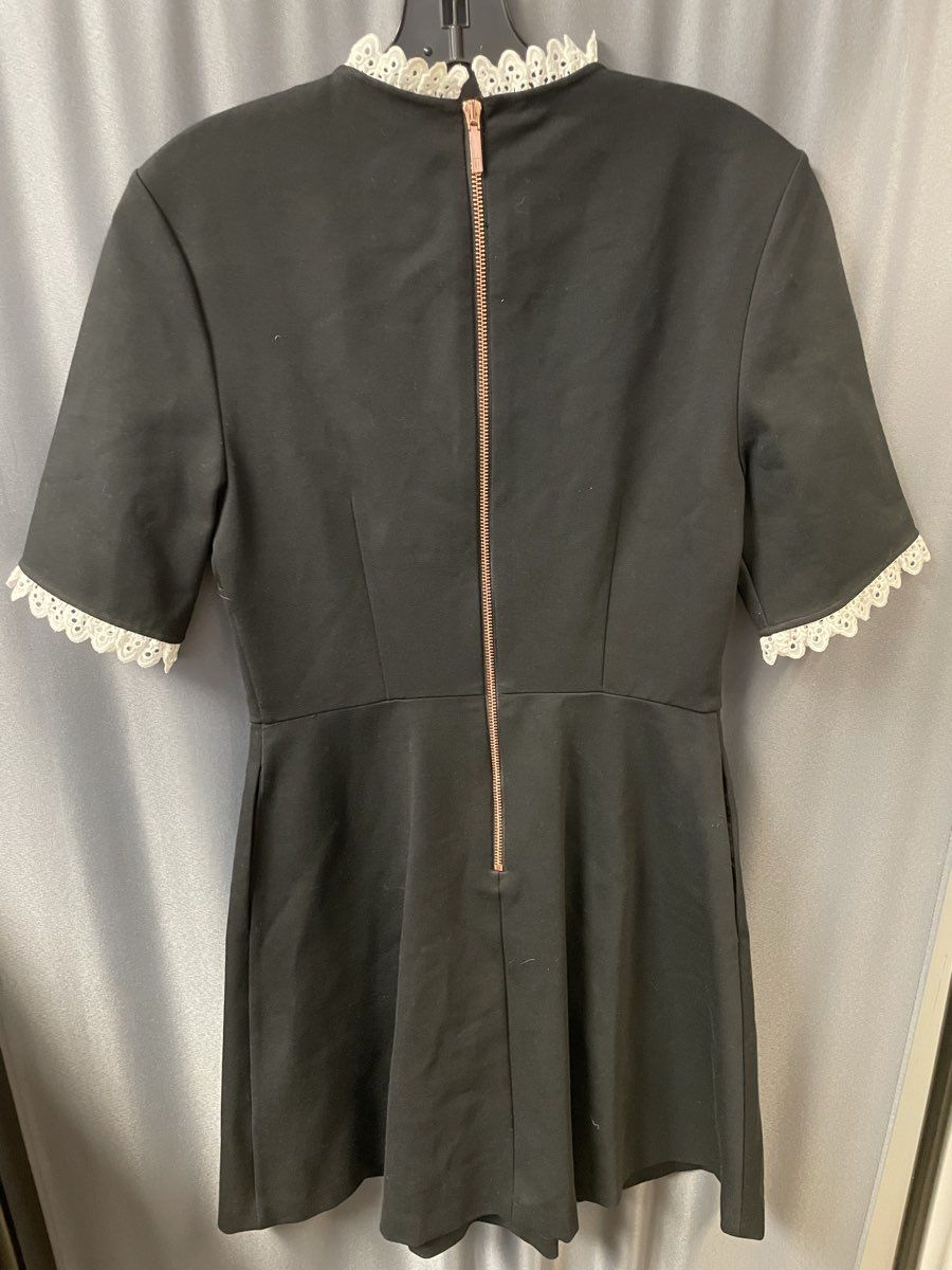 Ted Baker London Women's Blussum Black A-Line Short Sleeve Lace Trim Dress Sz 2