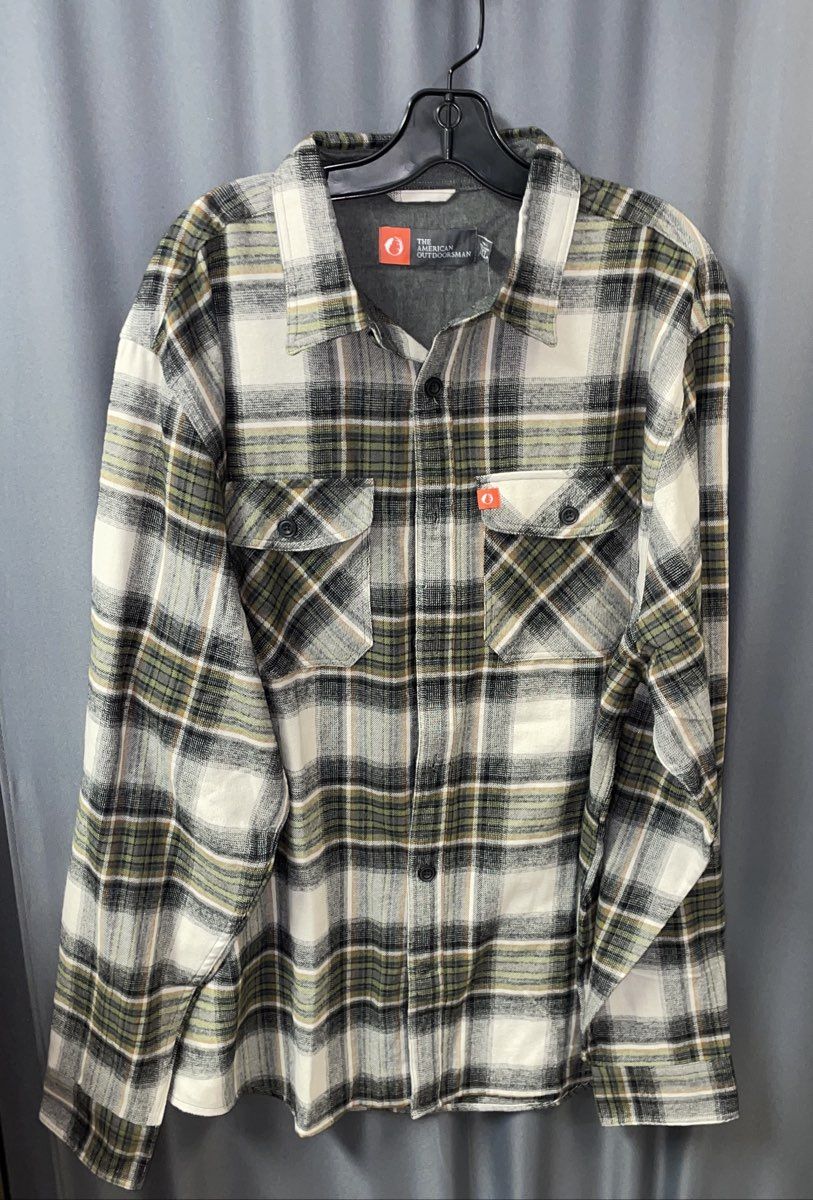 American Outdoorsman Men's Grey Plaid Long Sleeve Button Up Shirt Sz XXL NWT