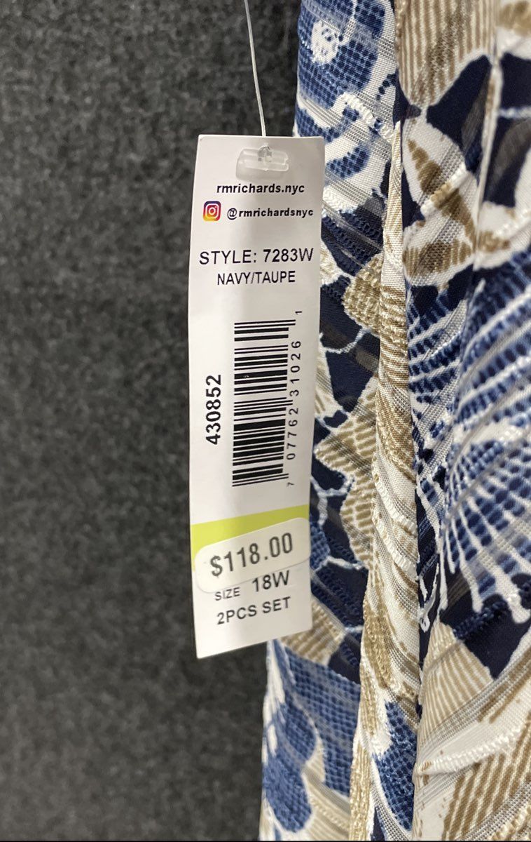 R&M Richards Women's 2PC Dress Set Navy Taupe Floral Cardigan Sheath Sz 18W NWT