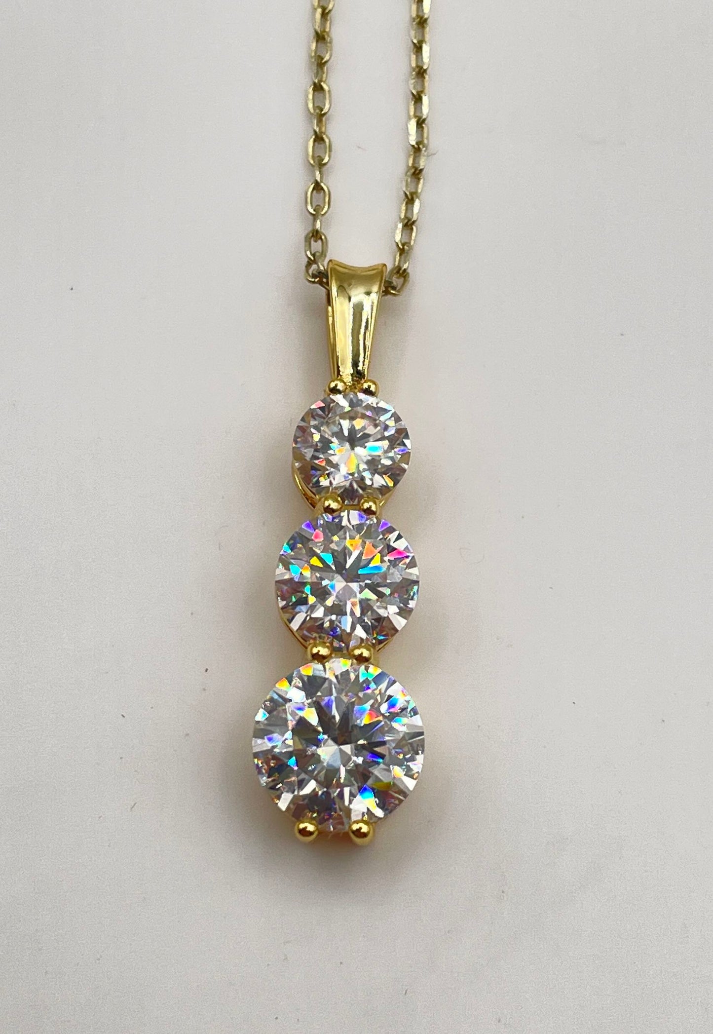 Gold Plated 925 Sterling Silver Three-Stone Moissanite Pendant Necklace 2.7g
