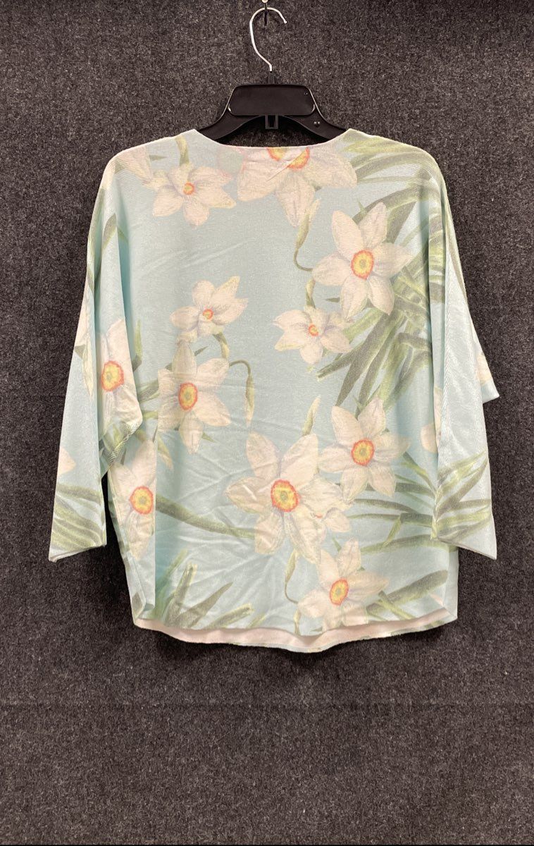 Vila Milano Women's Light Blue Floral Ribbed Dolman Sleeve Knit Top Sz XL