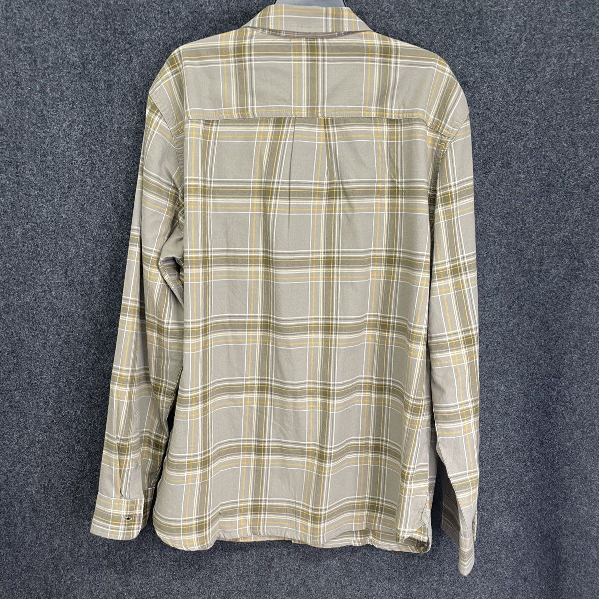 Prana Men's Slim Fit Plaid Organic Cotton Blend Button Up Shirt Tan Gray Sz XL