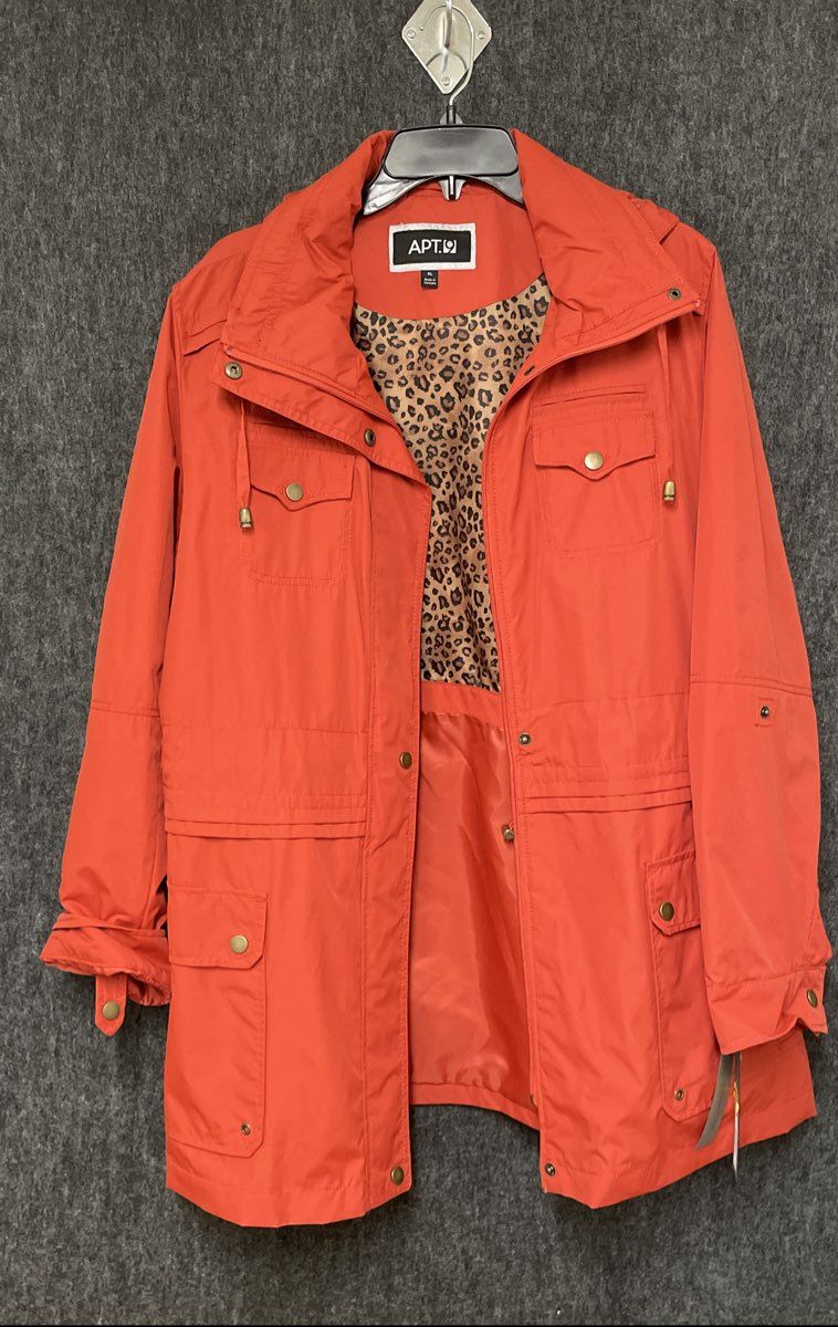 Apt. 9 Women's Burnt Orange Utility Jacket Leopard Print Lining Hooded Sz XL