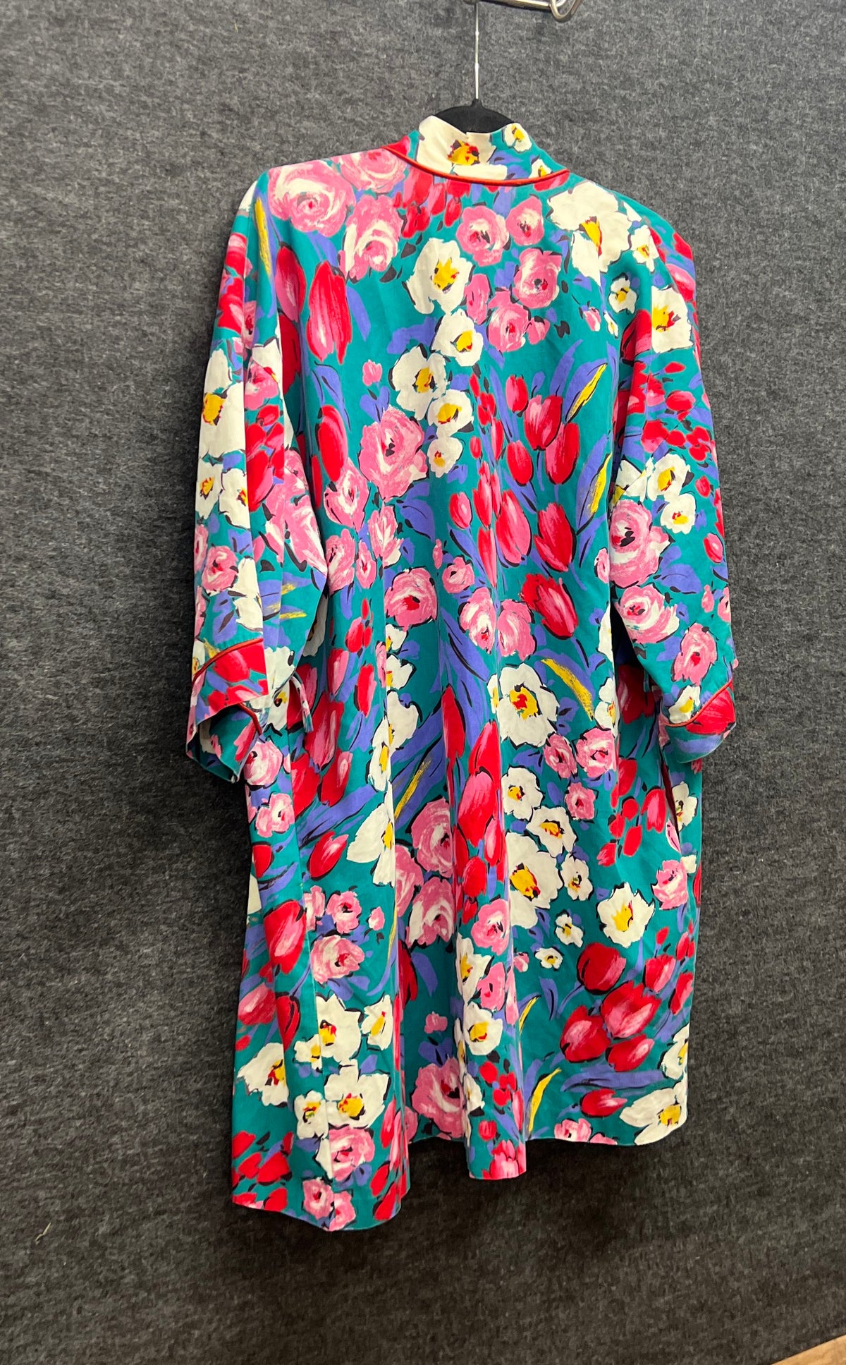 Vintage 90s Beth Michaels Women's Floral Open Front Robe Housecoat Teal Sz M