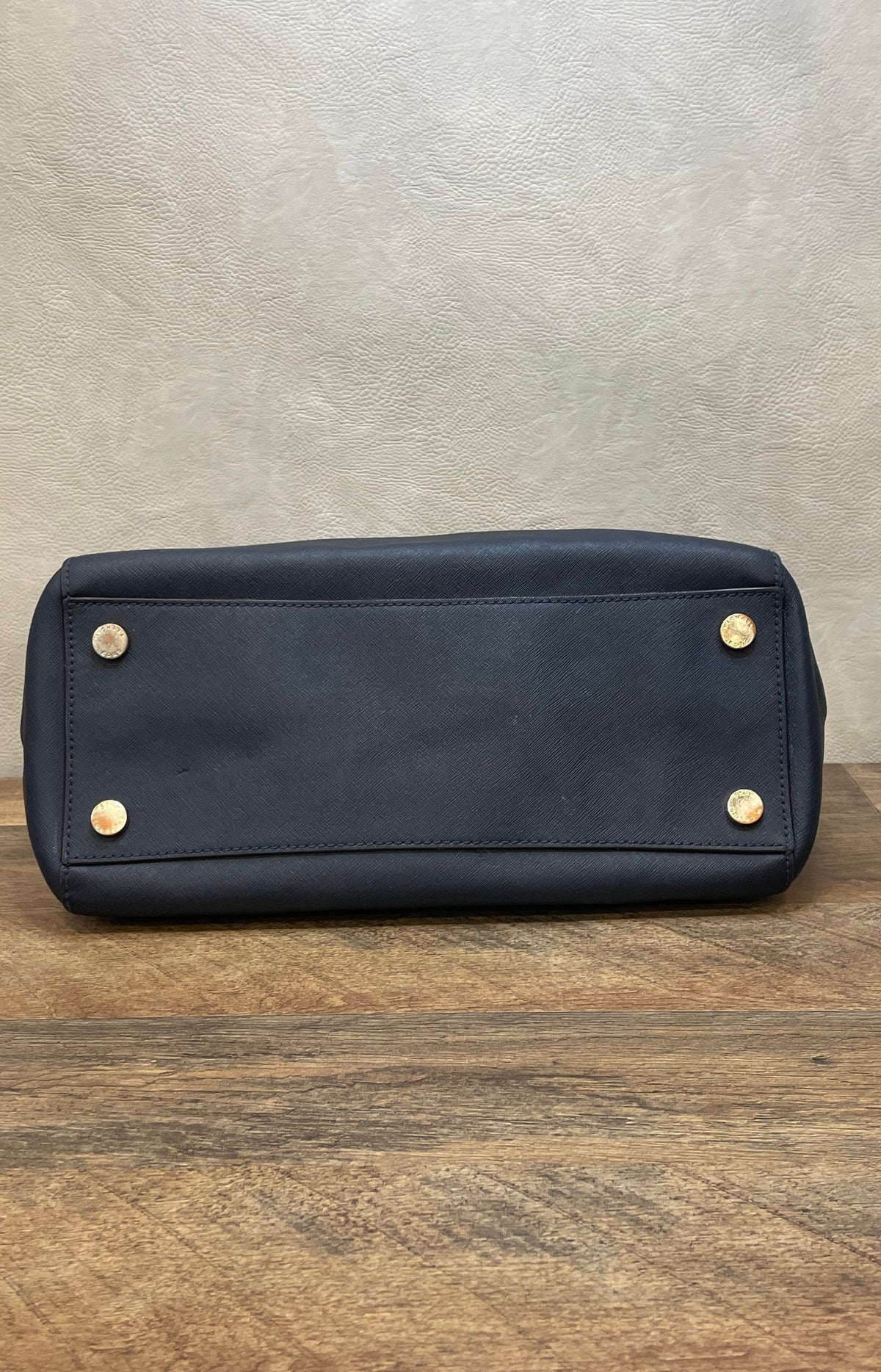 Michael Kors Navy Blue Saffiano Leather Satchel Handbag Gold Hardware