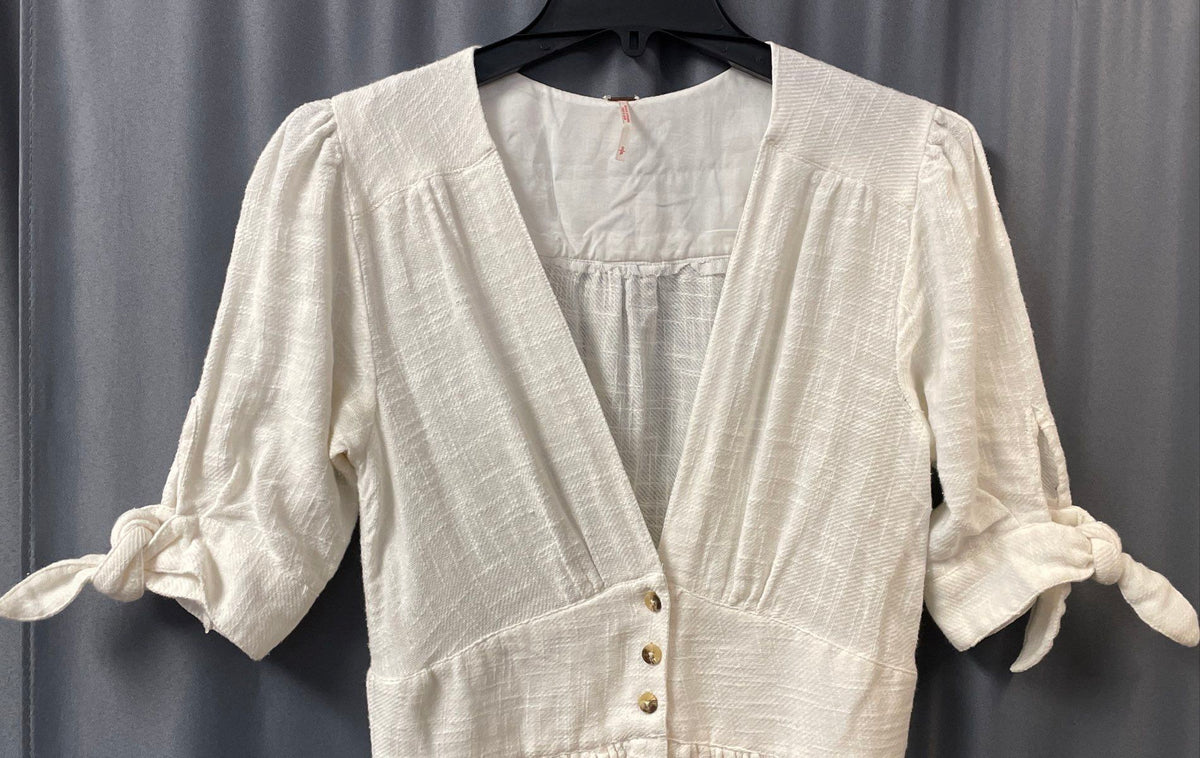 Free People Women's White Love of My Life Midi Dress Button Front Tie Sleeve S