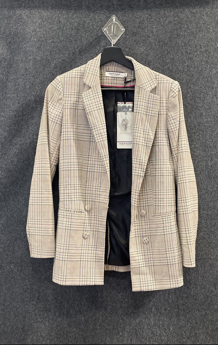 Naf Naf Women's Erosa Camel Plaid Blazer Suit Jacket NWT Sz 34