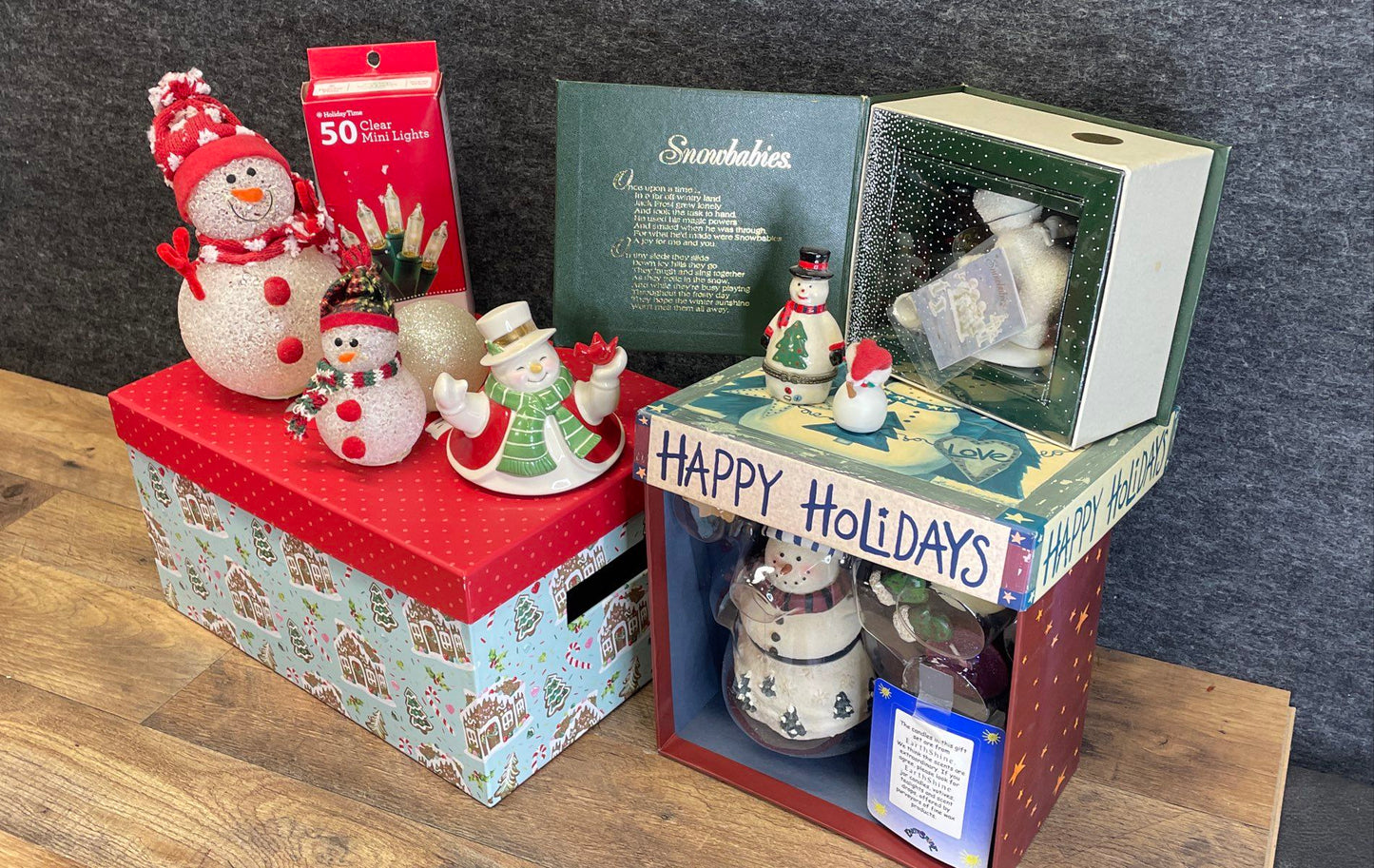 Dept 56 Snowbabies Snowman Christmas Decor Lot Earthshine Candle Music Box