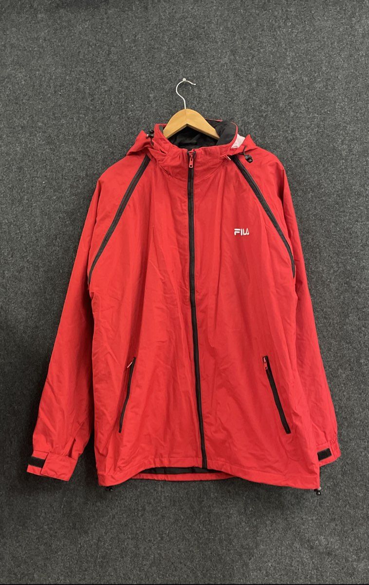 Fila Men's Red Full Zip Hooded Windbreaker Track Jacket Size L