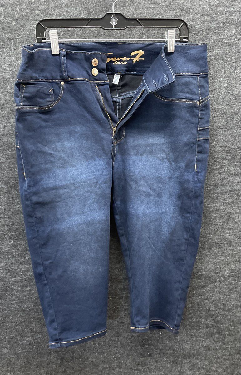 Seven7 Women's Blue Denim Look Sweatpants Dark Wash Cropped Jeggings Sz 14W