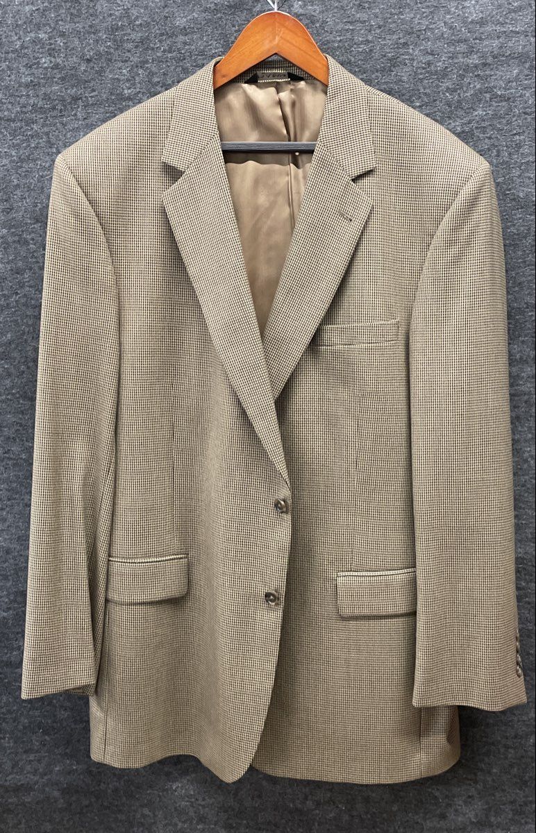 Jos A Bank Men's Suit Tan Houndstooth Jacket 46L Brown Wool Pants 38R