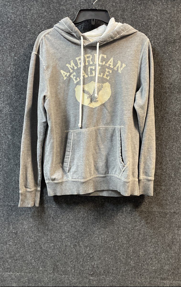 American Eagle Men's Gray Vintage Fleece Graphic Logo Hoodie Sweatshirt Sz M