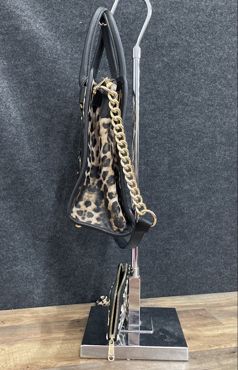 Dasein Cheetah Print Black Leather Satchel Purse and Wallet Set Lot of 2