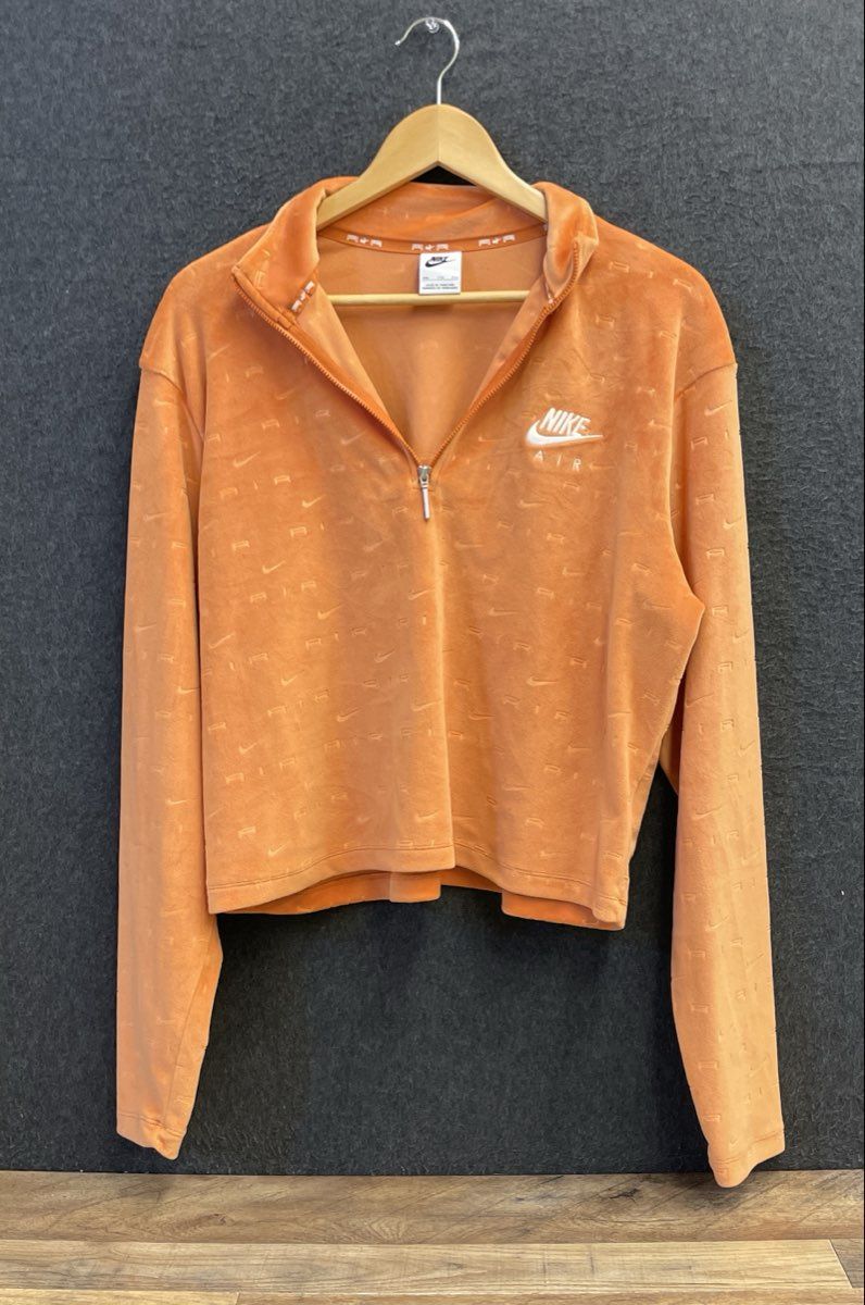 Nike Women's Air Velour Quarter Zip Pullover Jacket Orange Embossed Logo Sz XXL