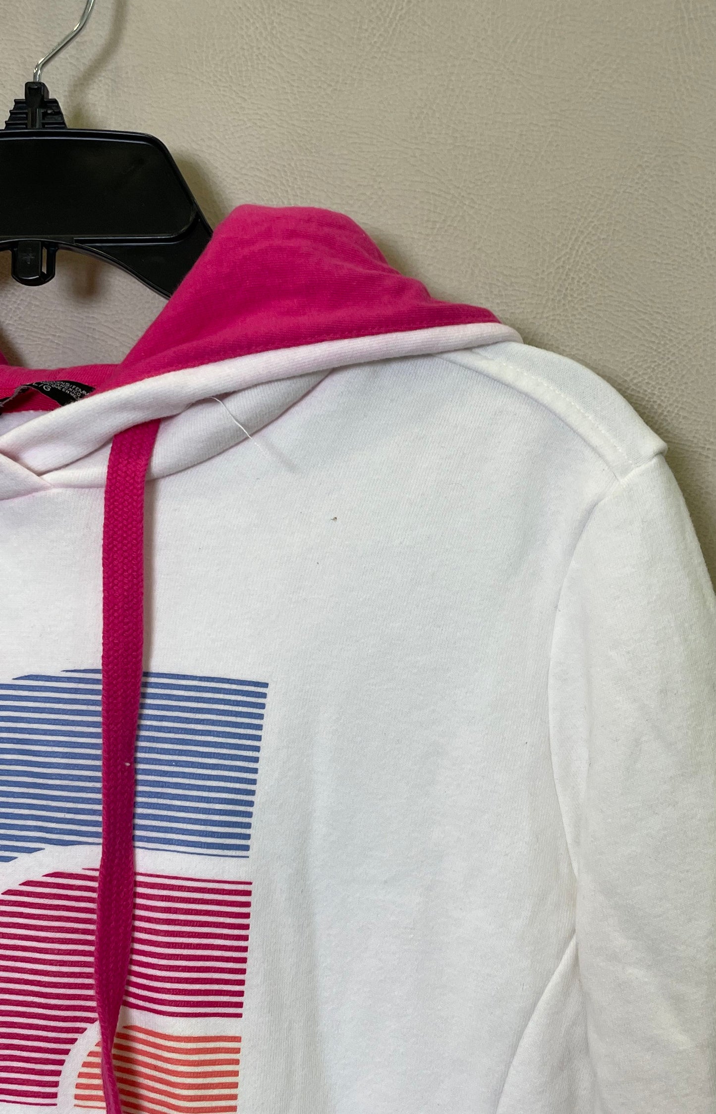 The North Face Women's White Pink Striped Fleece Pullover Hoodie Sz L