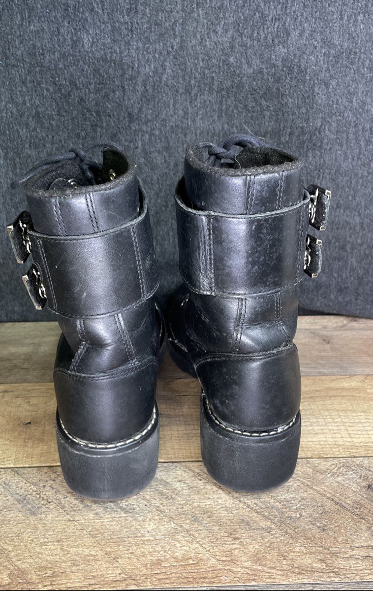 Harley Davidson Black Leather Double Buckle Motorcycle Boots Size 6