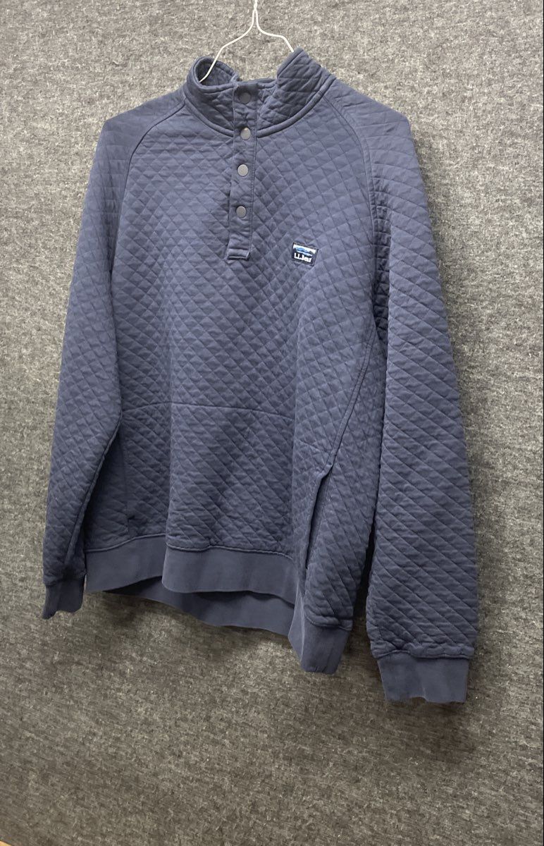 L.L. Bean Men's Quilted Mock Neck Snap Pullover Sweatshirt Navy Blue Sz XL