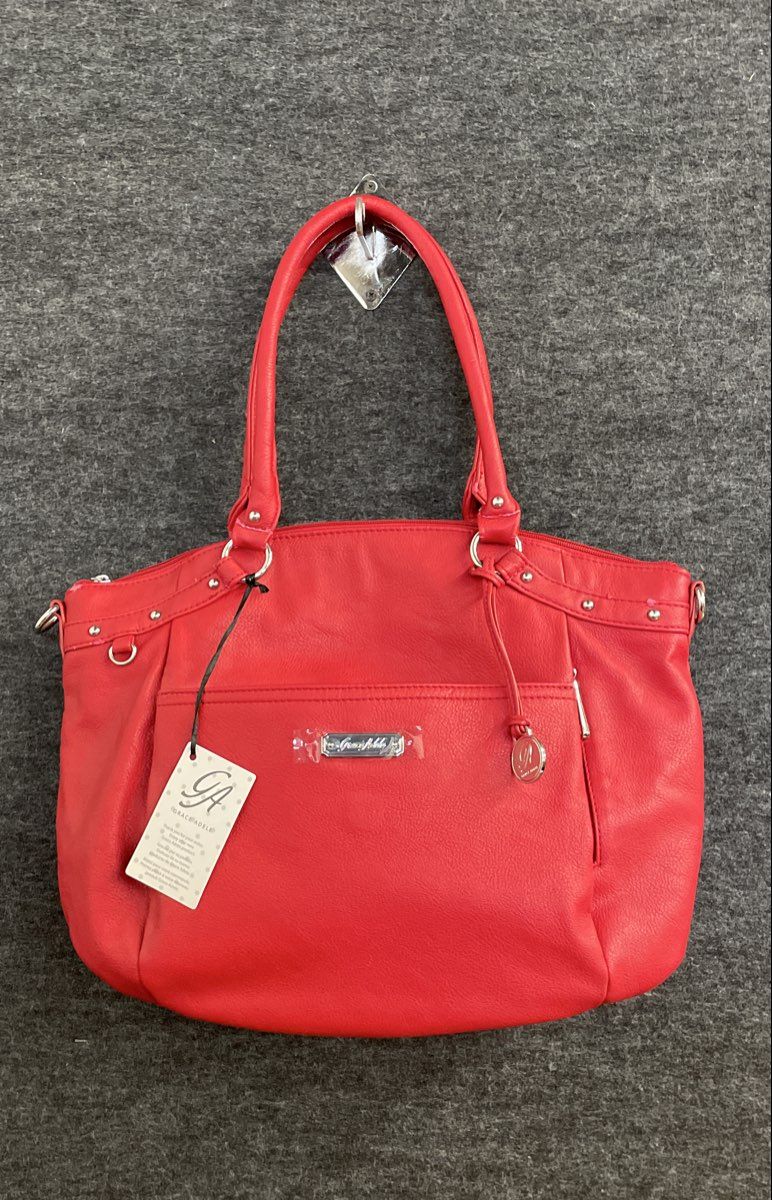 Grace Adele Red Pebbled Satchel Handbag with Studded Pouch & Wallet Set NWT
