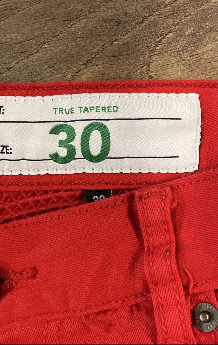 LRG Men's Red Moto Biker Distressed Ribbed True Tapered Jeans Sz 30