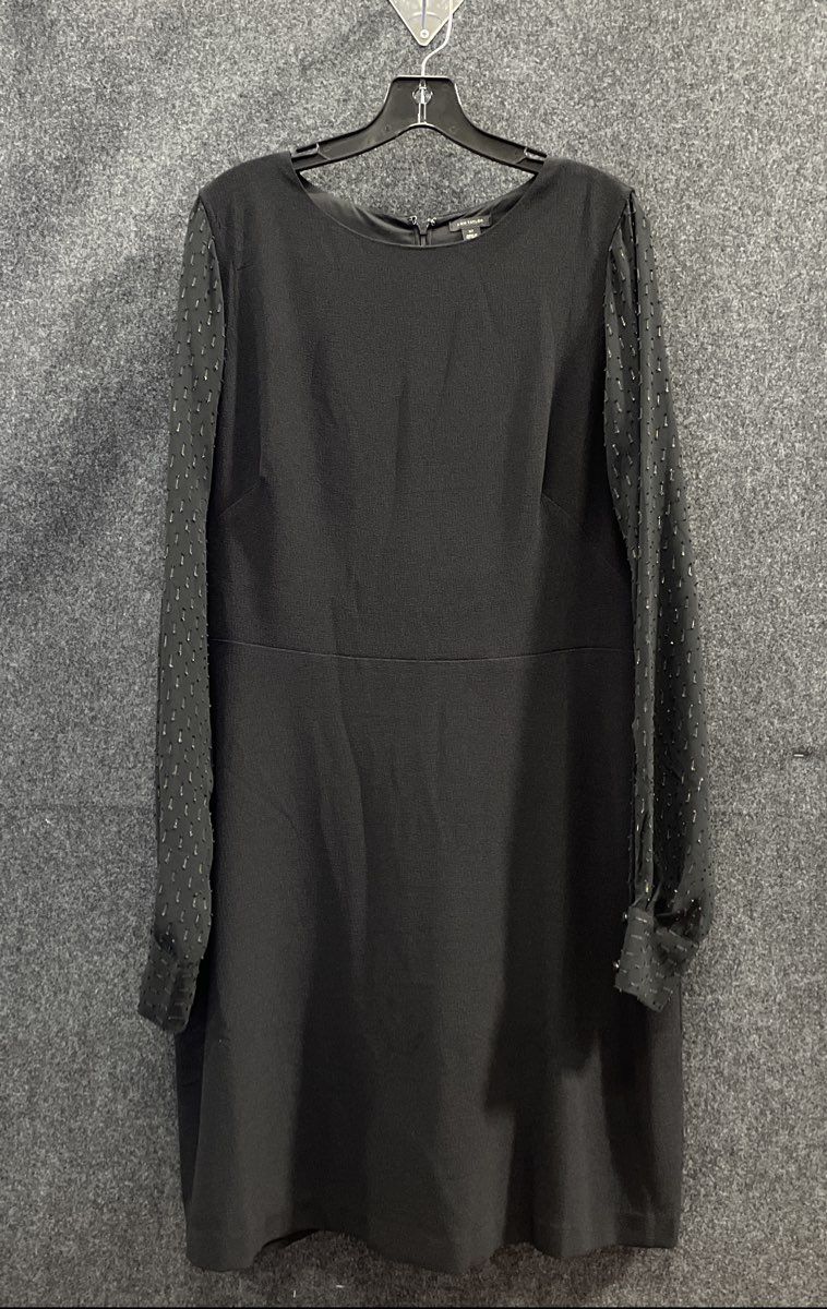 Ann Taylor Women's Black Sheath Dress Long Beaded Sleeve Sz 16T