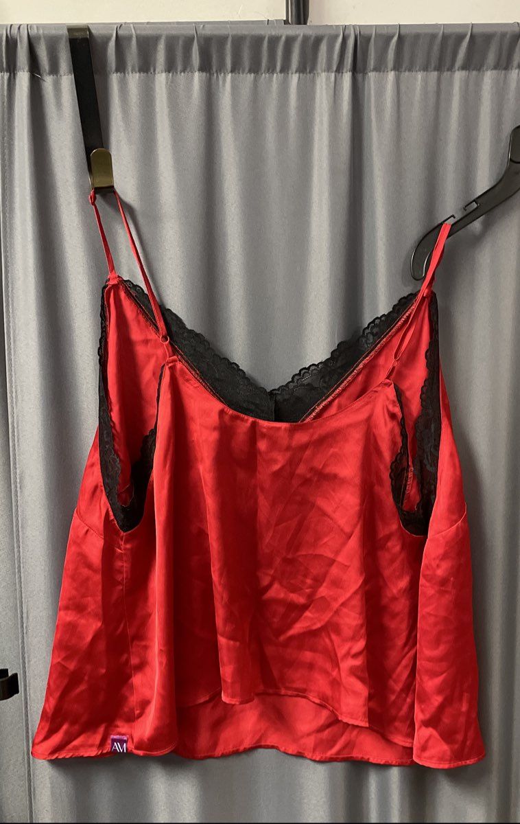 Adore Me Women's Pajama Set Red Floral Satin Lace Trim Camisole Shorts Sz 2X