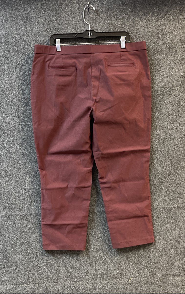 Anne Klein Women's Burgundy Pull On Stretch Straight Leg Cropped Pants Sz XL