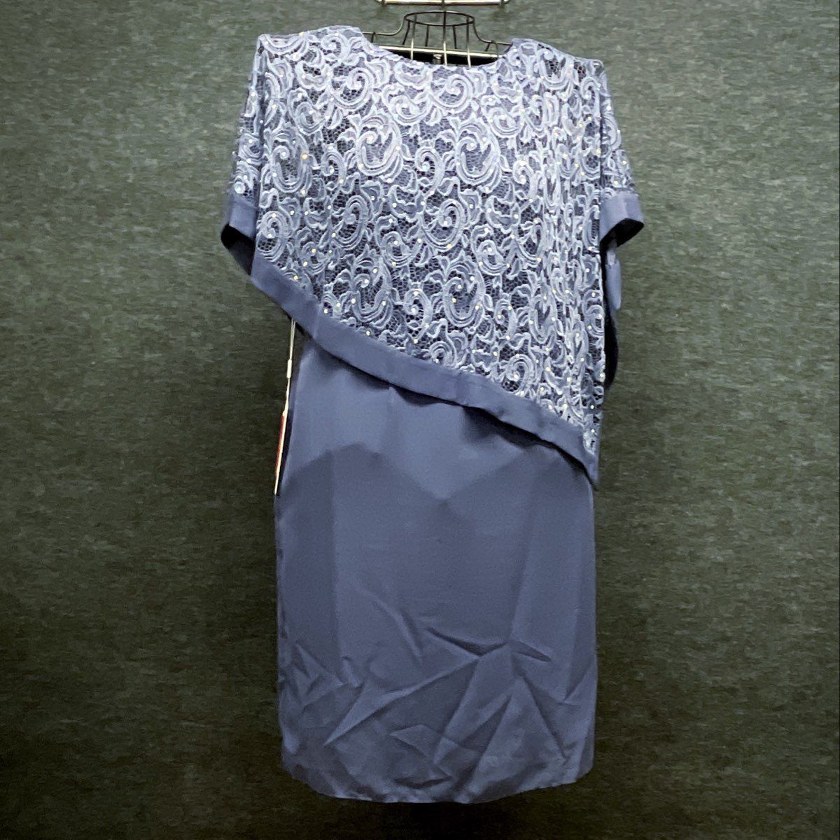 JJ's House Women's Stormy Blue Lace Sequin Overlay Sheath Dress NWT Sz 16